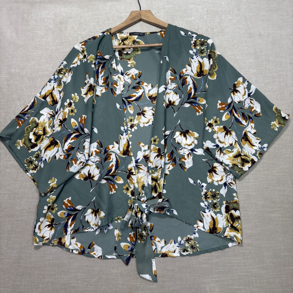 West Kei Floral Kimono Cardigan Top Tie Front Feminine Boho Women's M